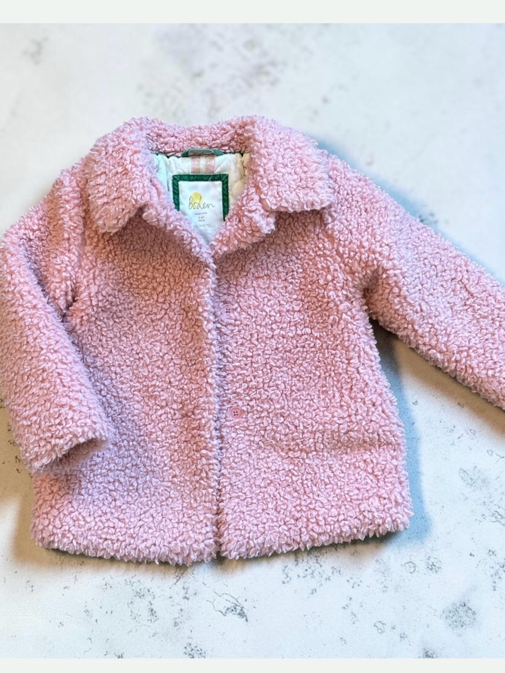 Boden | Light Pink Sherpa Shaggy Puffer Jacket | 5-6